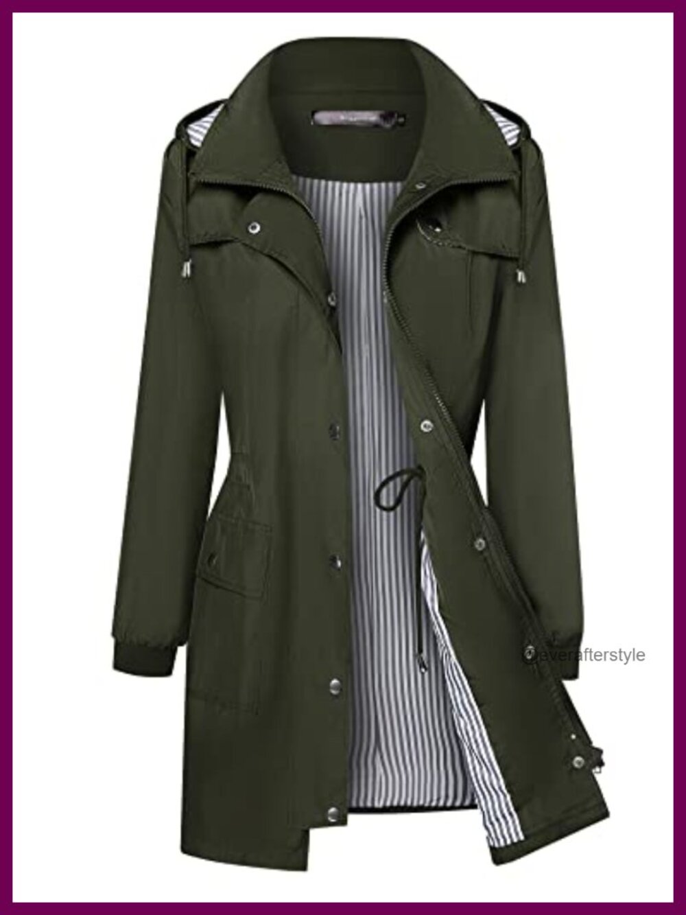 Women's Waterproof Lightweight Hooded Rain Jacket Striped Lining Windbreaker